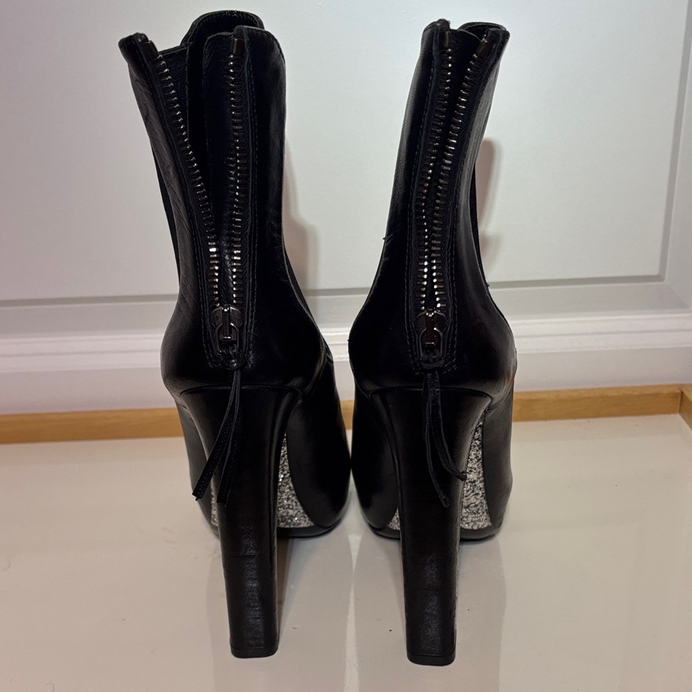 Miu Miu Black Leather Platform Ankle Boots with Glitter Block Heel size 36.5 - Picture 8 of 15